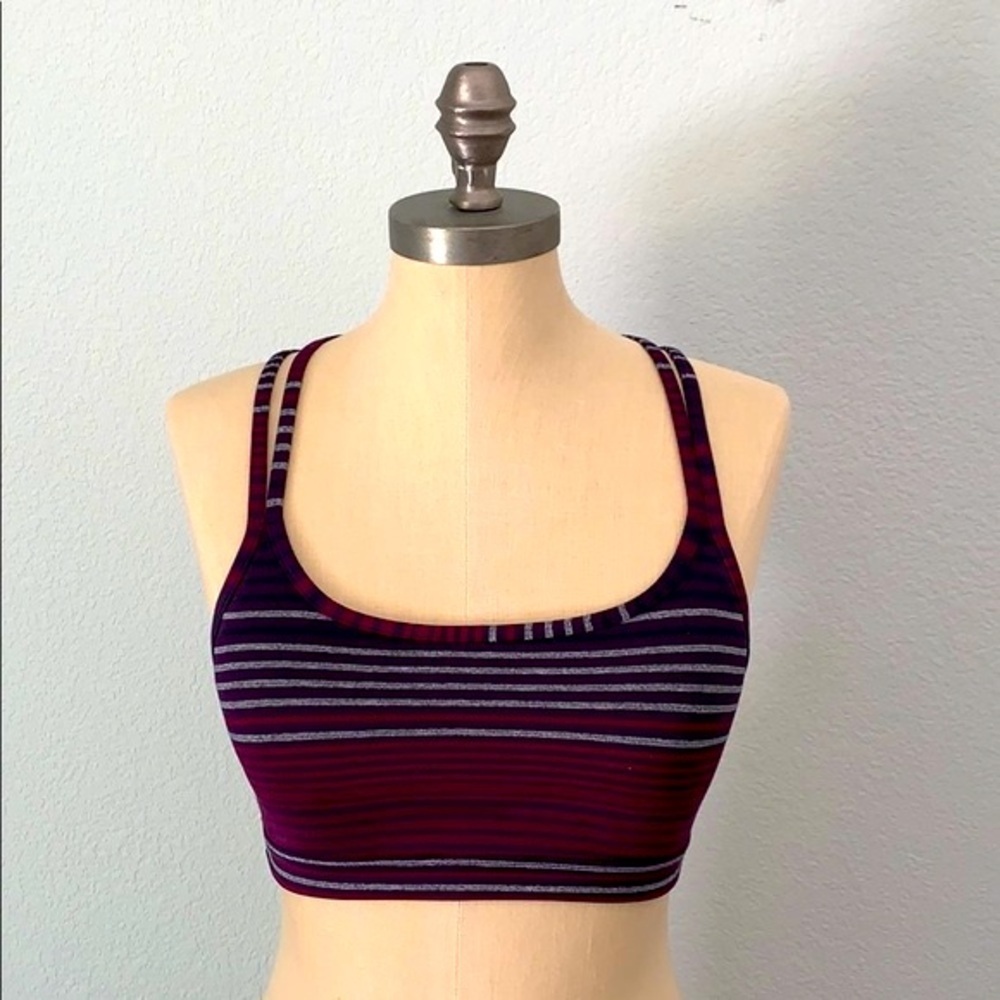 Athleta women’s purple striped sports bra
